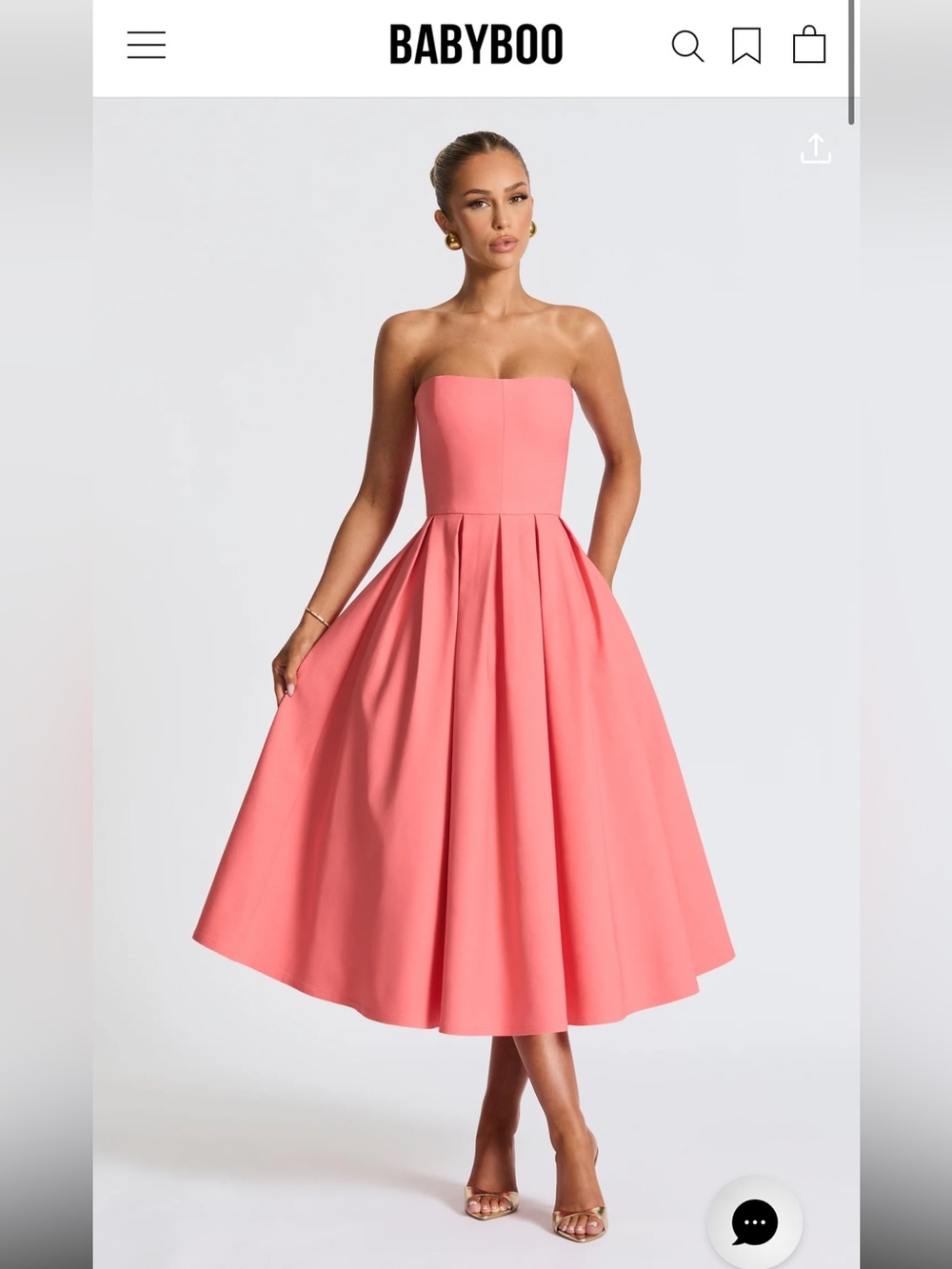 Babyboo - Edith Strapless Coral Pink Midi Dress